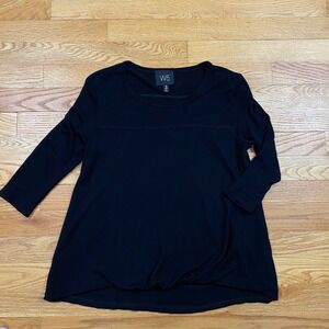 Anthropologie W5 3/4 Sleeve Top Womens Small Black High Low Minimalist Chic